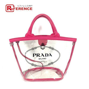 PRADA beach bag Clutch logo Canapa shoulder handbag tote vinyl pink